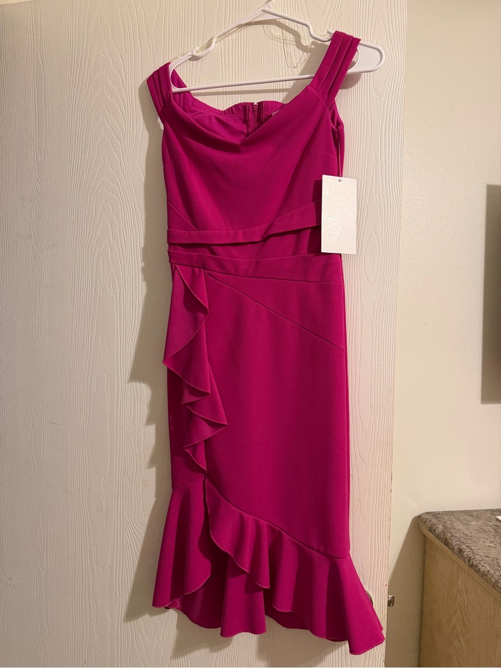 Honey and Rosie Fuchsia Ruffle Midi Dress